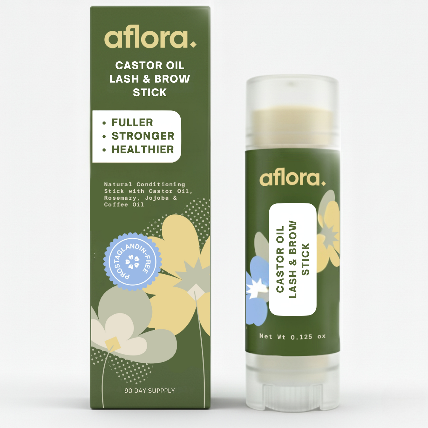 Aflora Castor Oil Botanical Stick for fuller, longer, and thicker lashes and brows.